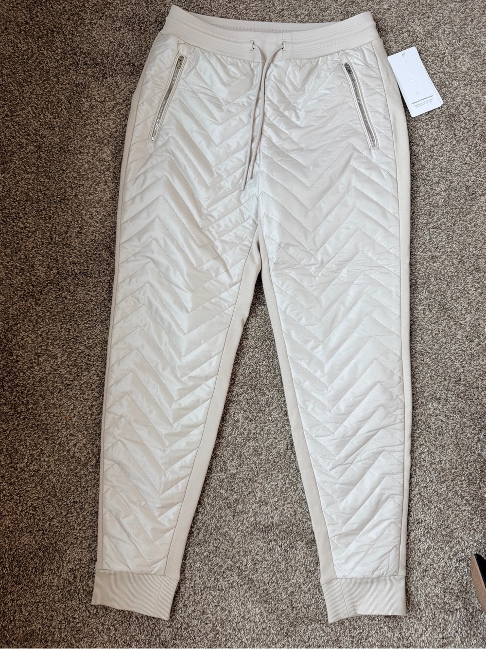 Athleta Quilted Jogger Pants in Tan